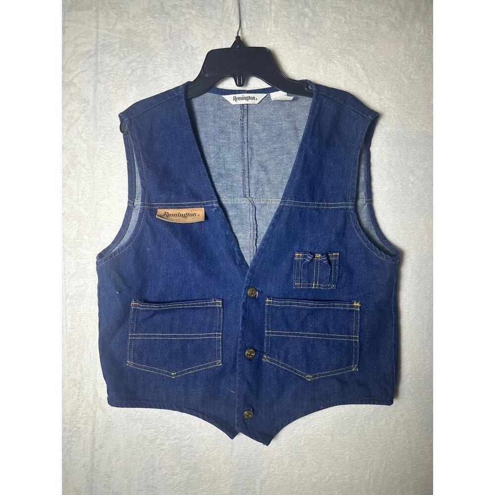 Vintage Remington Blue Three Button Denim Work Vest Size Medium